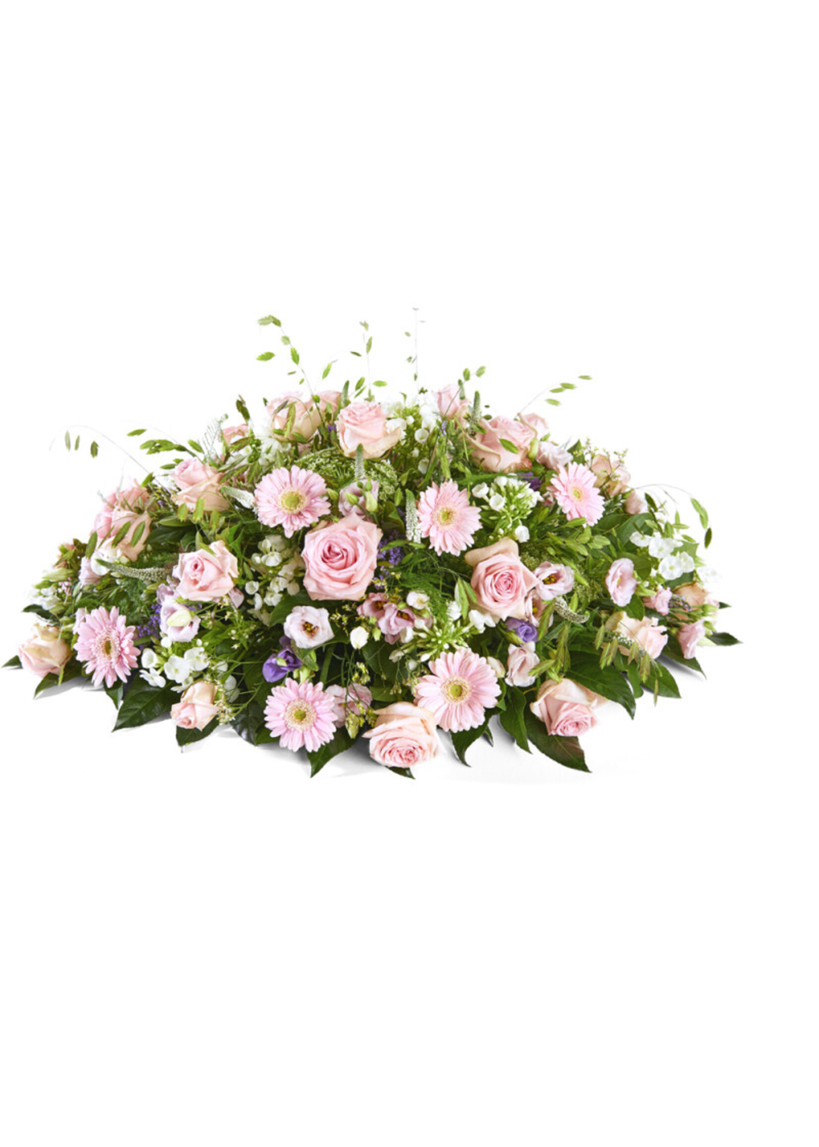 Rouwstuk rond seizoensbloemen incl. 2 linten