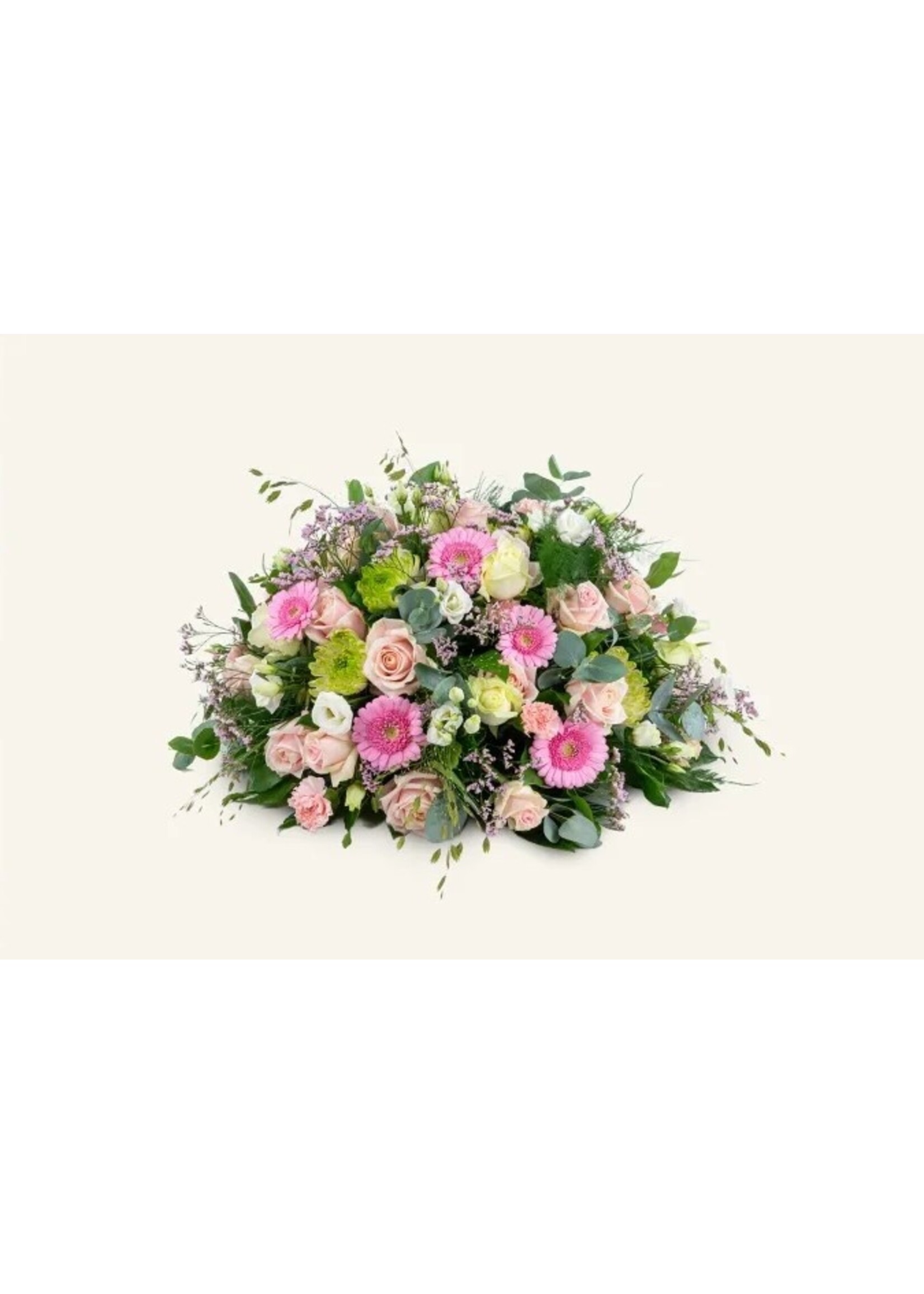 Rouwstuk rond seizoensbloemen incl. 2 linten