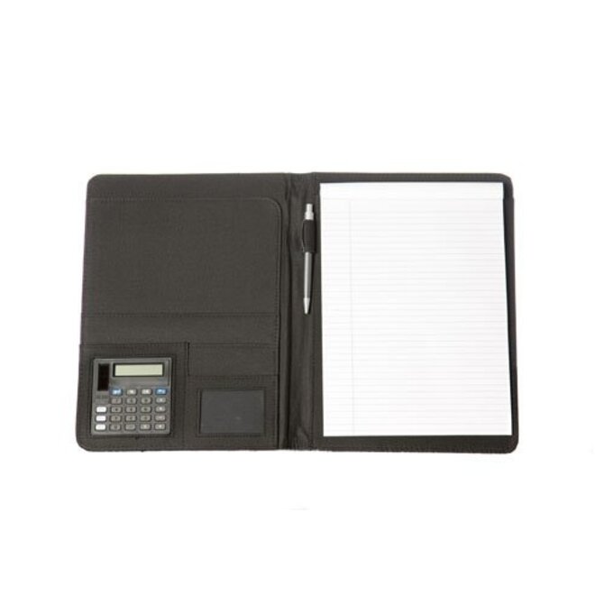 A4 schrijfmap van kunstleer met calculator