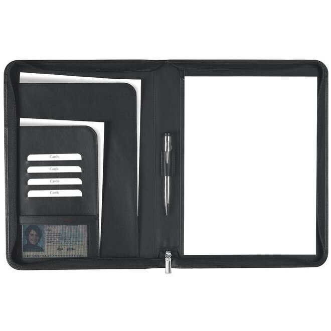 Lederen schrijfmap A4 met ritssluiting en schrijfblok