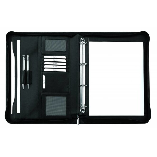 Lederen schrijfmap A4 met ringband, schrijfblok en ritssluiting