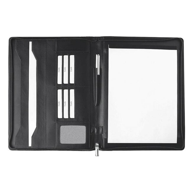 Leren schrijfmap A4 met ritssluiting en schrijfblok
