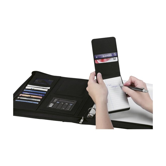 Kunstlederen A4 schrijfmap met ringband, calculator en klembord