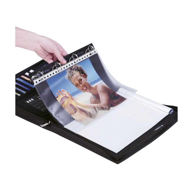 Kunstlederen A4 schrijfmap met ringband, calculator en klembord