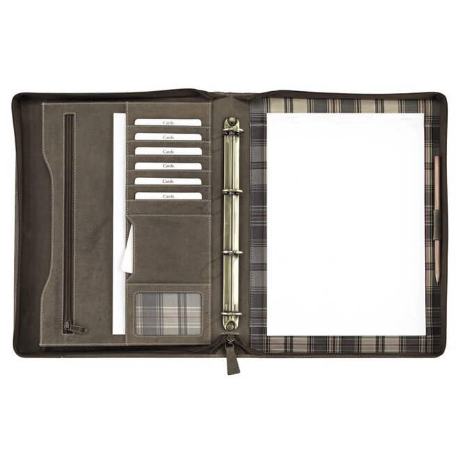 Leren schrijfmap met ringband en ritssluiting