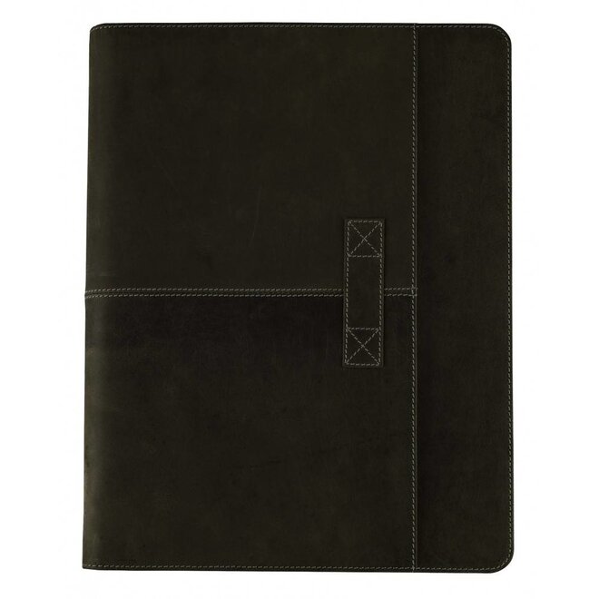 Leren schrijfmap met ringband en ritssluiting