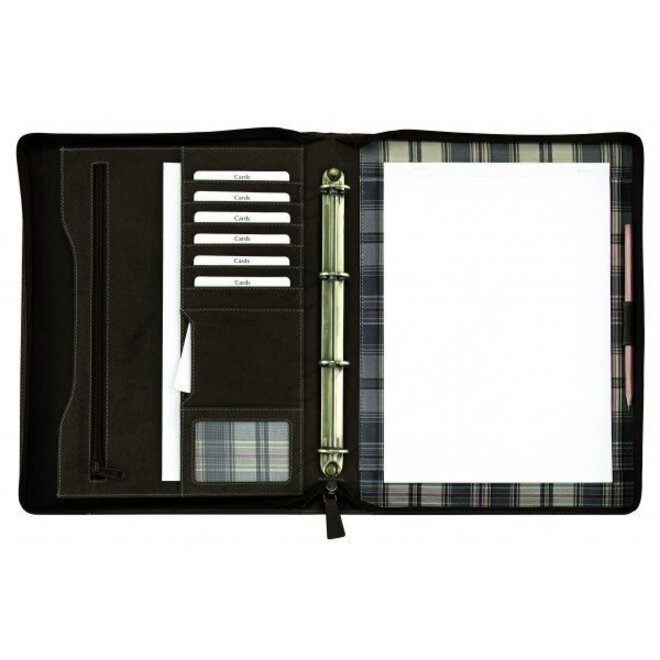 Leren schrijfmap met ringband en ritssluiting