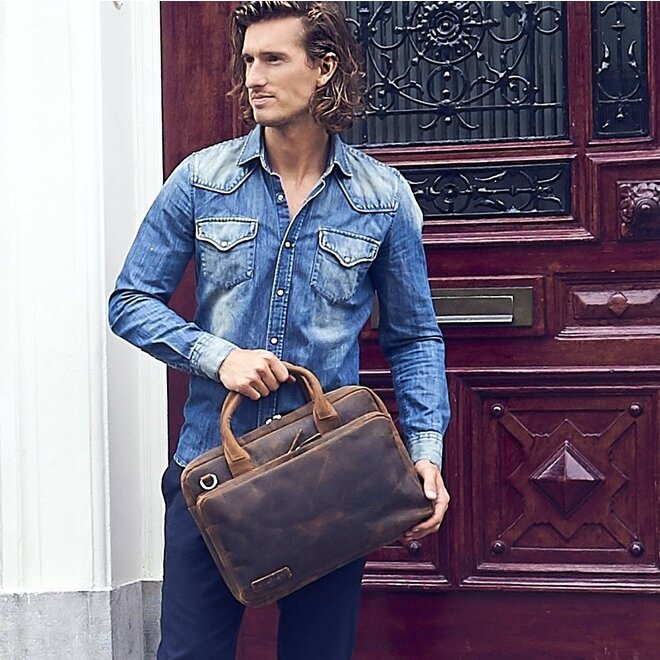 Laptoptas plantaardig gelooid leer 2-vaks 15" Bell