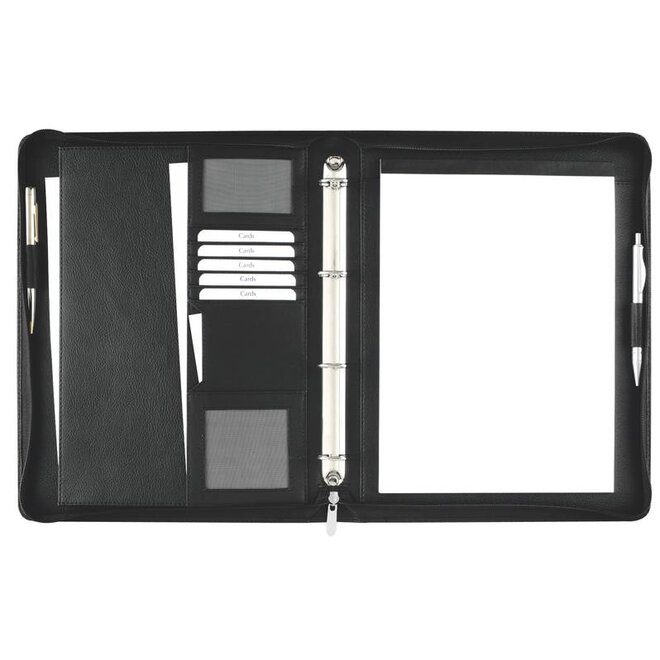Leren schrijfmap met ringband en ritssluiting