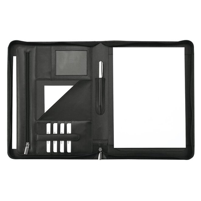 Leren schrijfmap met ritssluiting en schrijfblok