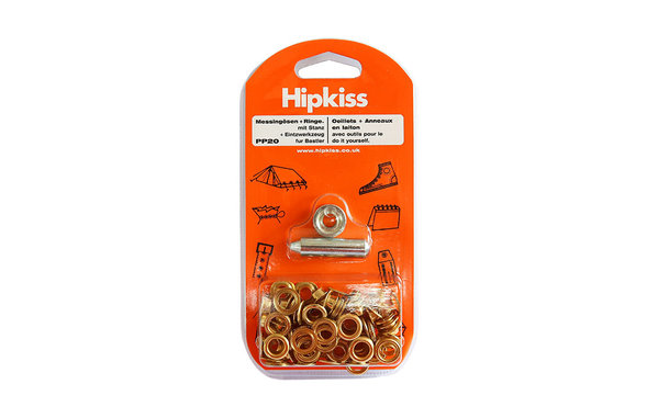 Hipkiss Hipkiss | 50 zeilkousen | Messing | Binnen diameter 6 mm | Inclusief stans en stempel Hipkiss Hipkiss | 50 zeilkousen | Messing | Binnen diameter 6 mm | Inclusief stans en stempel