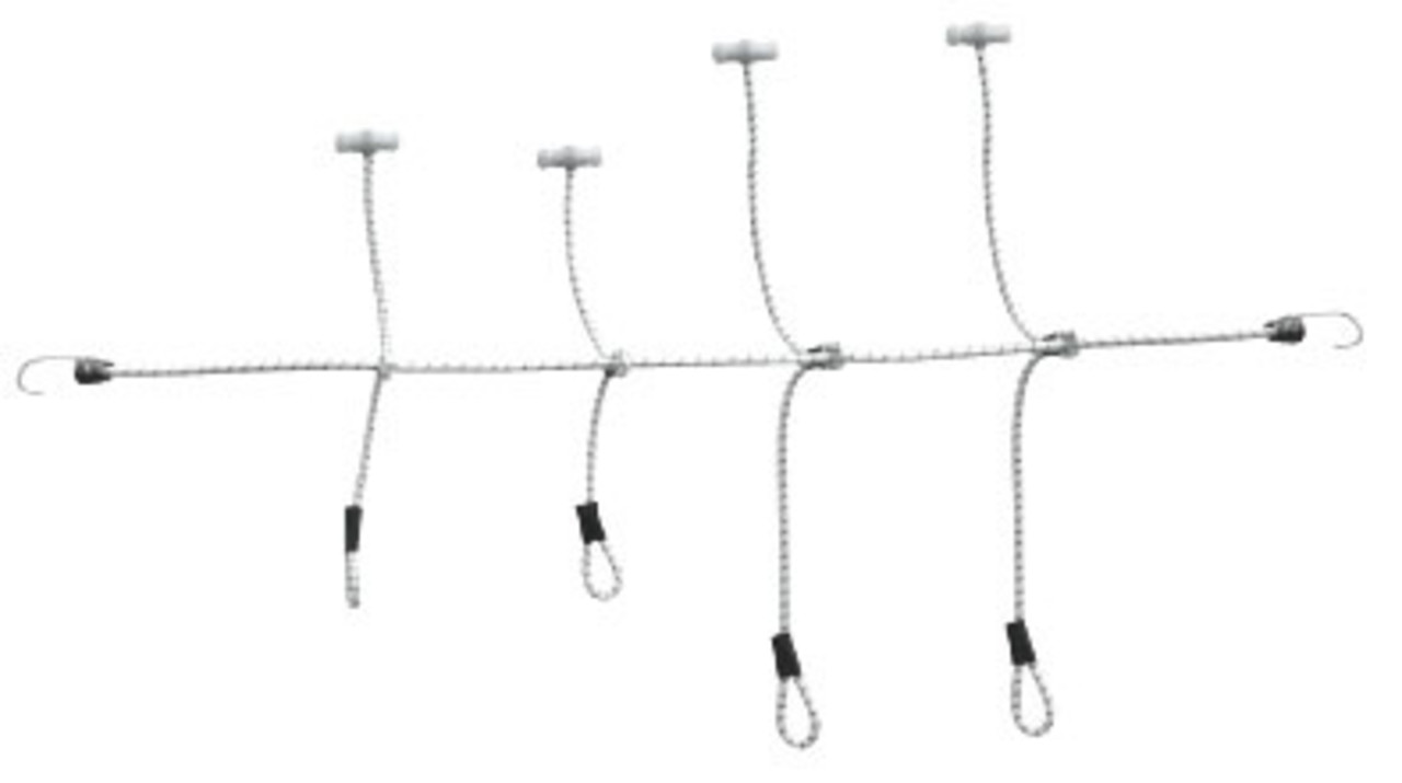 Shockcord / Elastiek | Grootzeilbinder RVS Spinhaken | 8 mm | Wit | Lussen met Nylon Knevels | 200 cm Shockcord / Elastiek | Grootzeilbinder RVS Spinhaken | 8 mm | Wit | Lussen met Nylon Knevels | 200 cm