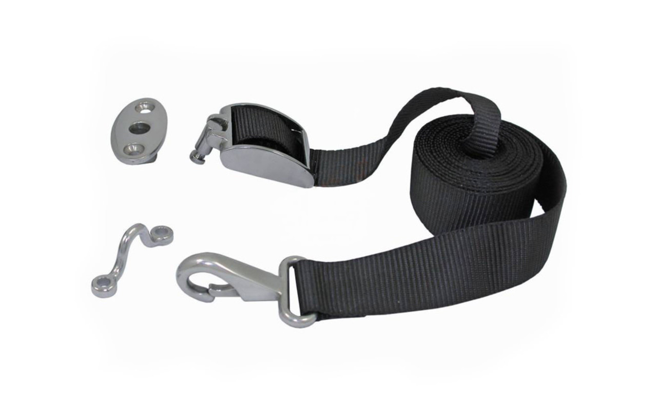 Marinetech Marinetech | Dekhouder met uitneembare klemgesp | RVS |  Spanband 25 mm x 230 cm | met musketonhaak & beugel Marinetech Marinetech | Dekhouder met uitneembare klemgesp | RVS |  Spanband 25 mm x 230 cm | met musketonhaak & beugel