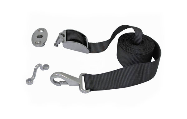 Marinetech Marinetech | Dekhouder met uitneembare klemgesp | RVS |  Spanband 25 mm x 230 cm | met musketonhaak & beugel Marinetech Marinetech | Dekhouder met uitneembare klemgesp | RVS |  Spanband 25 mm x 230 cm | met musketonhaak & beugel