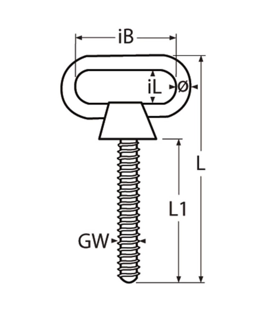 Marinetech Oogbout Ovaal | RVS | Draad M12 | Draadlengte 74 mm
