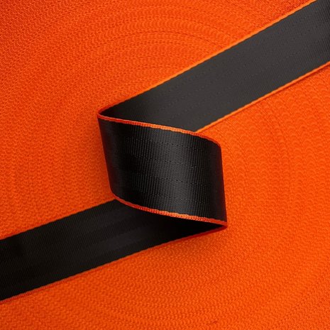 Veiligheidsgordelband / Autogordelband | 5-Baans geweven | Audi RS | Zwart - Oranje | 48 mm