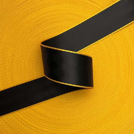Veiligheidsgordelband / Autogordelband | 5-Baans geweven | Audi RS | Zwart - Geel | 48 mm Veiligheidsgordelband / Autogordelband | 5-Baans geweven | Audi RS | Zwart - Geel | 48 mm