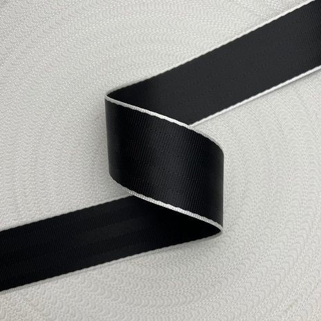 Veiligheidsgordelband / Autogordelband | 5-Baans geweven | Audi RS | Zwart - Wit | 48 mm Veiligheidsgordelband / Autogordelband | 5-Baans geweven | Audi RS | Zwart - Wit | 48 mm