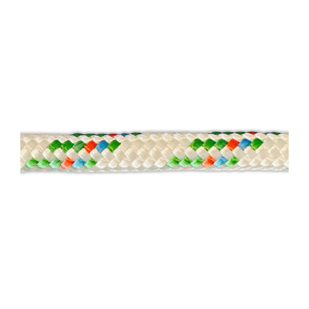 Seilflechter Seilflechter | Atlantik Plus | Touw / Schoot / Val | 8 mm | Wit met Groene merkdraad | Prijs per meter Seilflechter Seilflechter | Atlantik Plus | Touw / Schoot / Val | 8 mm | Wit met Groene merkdraad | Prijs per meter