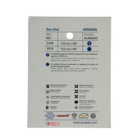 Sauleda Sauleda | Sea Star Special | Bootdoek | Breedte 153 cm | 330 gr/m2 | Kleur 2448 ARMADA Sauleda Sauleda | Sea Star Special | Bootdoek | Breedte 153 cm | 330 gr/m2 | Kleur 2448 ARMADA