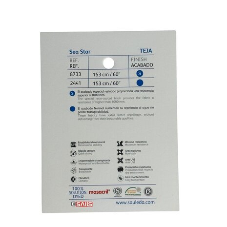 Sauleda Sauleda | Sea Star Special | Bootdoek | Breedte 153 cm | 330 gr/m2 | Kleur 8733 TEJA Sauleda Sauleda | Sea Star Special | Bootdoek | Breedte 153 cm | 330 gr/m2 | Kleur 8733 TEJA