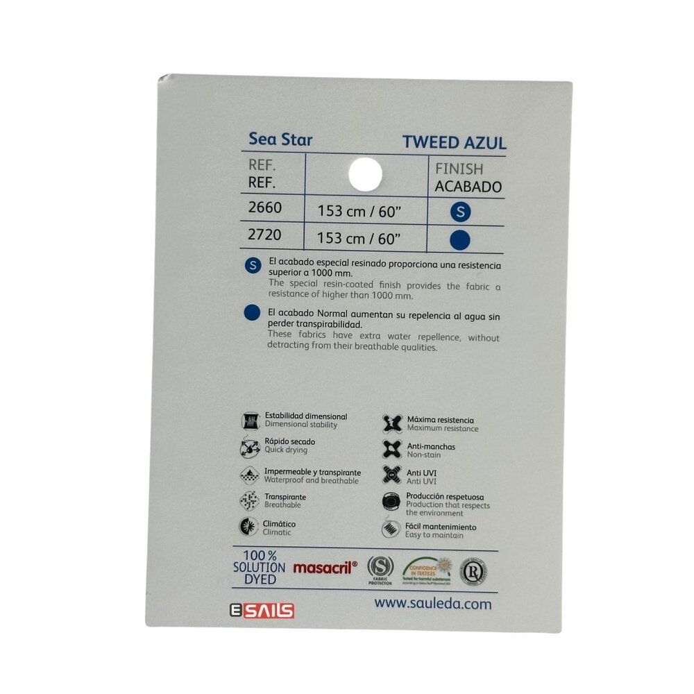 Sauleda Sauleda | Sea Star Special | Bootdoek | Breedte 153 cm | 330 gr/m2 | Kleur 2660 TWEED AZUL Sauleda Sauleda | Sea Star Special | Bootdoek | Breedte 153 cm | 330 gr/m2 | Kleur 2660 TWEED AZUL