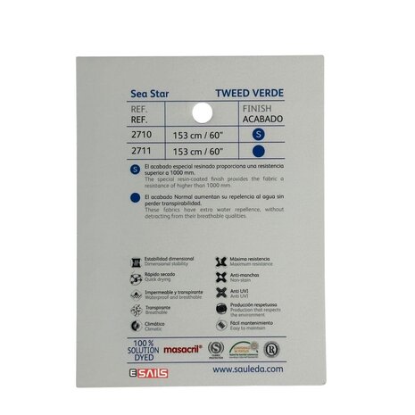 Sauleda Sauleda | Sea Star Special | Bootdoek | Breedte 153 cm | 330 gr/m2 | Kleur 2710 TWEED VERDE Sauleda Sauleda | Sea Star Special | Bootdoek | Breedte 153 cm | 330 gr/m2 | Kleur 2710 TWEED VERDE