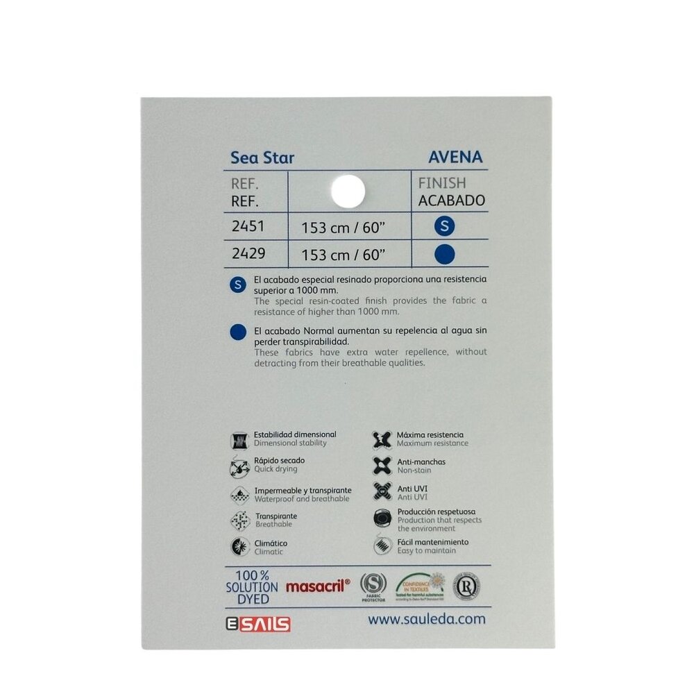 Sauleda Sauleda | Sea Star Special | Bootdoek | Breedte 153 cm | 330 gr/m2 | Kleur 2451 AVENA Sauleda Sauleda | Sea Star Special | Bootdoek | Breedte 153 cm | 330 gr/m2 | Kleur 2451 AVENA