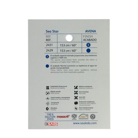 Sauleda Sauleda | Sea Star Special | Bootdoek | Breedte 153 cm | 330 gr/m2 | Kleur 2451 AVENA Sauleda Sauleda | Sea Star Special | Bootdoek | Breedte 153 cm | 330 gr/m2 | Kleur 2451 AVENA