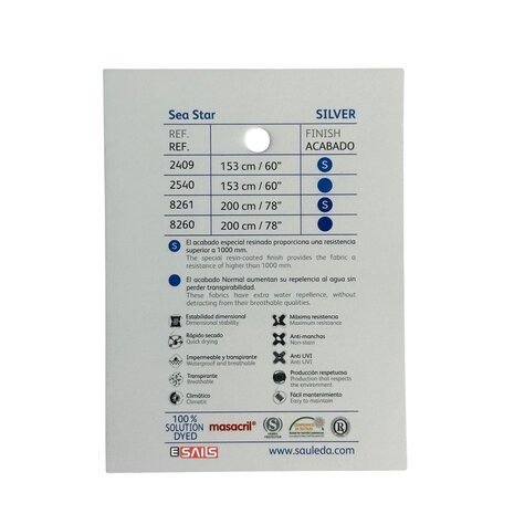 Sauleda Sauleda | Sea Star Special | Bootdoek | Breedte 153 cm | 330 gr/m2 | Kleur 2409 SILVER Sauleda Sauleda | Sea Star Special | Bootdoek | Breedte 153 cm | 330 gr/m2 | Kleur 2409 SILVER