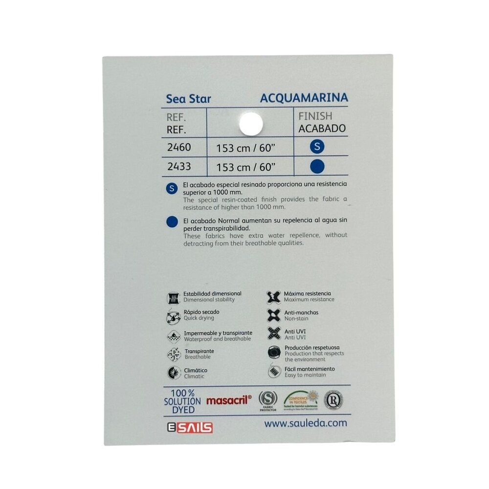 Sauleda Sauleda | Sea Star Special | Bootdoek | Breedte 153 cm | 330 gr/m2 | Kleur 2460 ACQUAMARINA Sauleda Sauleda | Sea Star Special | Bootdoek | Breedte 153 cm | 330 gr/m2 | Kleur 2460 ACQUAMARINA