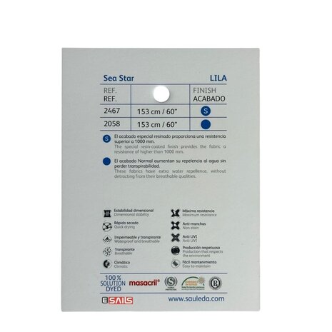 Sauleda Sauleda | Sea Star Special | Bootdoek | Breedte 153 cm | 330 gr/m2 | Kleur 2467 LILA