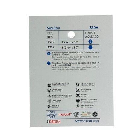 Sauleda Sauleda | Sea Star Special | Bootdoek | Breedte 153 cm | 330 gr/m2 | Kleur 2453 SEDA Sauleda Sauleda | Sea Star Special | Bootdoek | Breedte 153 cm | 330 gr/m2 | Kleur 2453 SEDA
