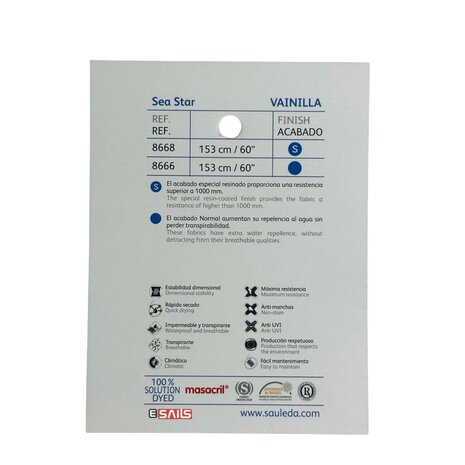 Sauleda Sauleda | Sea Star Special | Bootdoek | Breedte 153 cm | 330 gr/m2 | Kleur 8668 VANILLIA Sauleda Sauleda | Sea Star Special | Bootdoek | Breedte 153 cm | 330 gr/m2 | Kleur 8668 VANILLIA