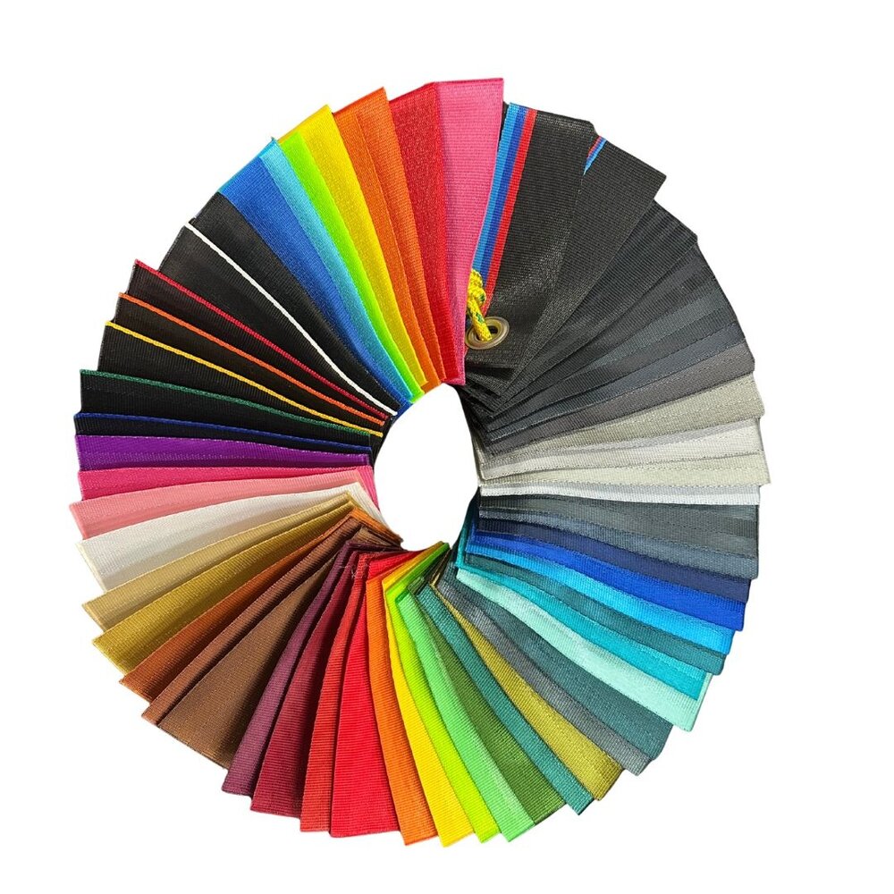 Sample waaier veiligheidsgordelband – alle 50+ kleuren (15 cm stroken) Sample waaier veiligheidsgordelband – alle 50+ kleuren (15 cm stroken)