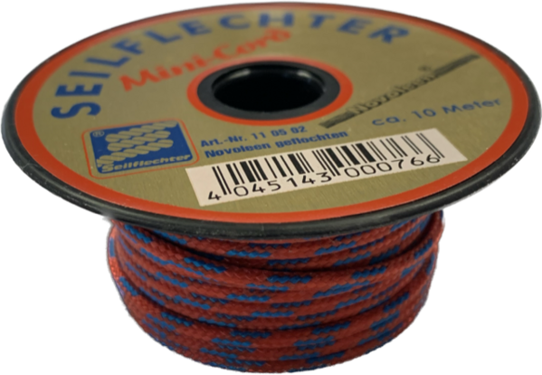 Seilflechter Seilflechter | Touw | 2 mm | Minicord Novoleen | Spoel 10 m | 255 daN | Rood-Blauw