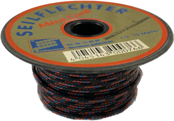 Seilflechter Seilflechter | Touw | 2 mm | Minicord Novoleen | Spoel 10 m | 255 daN | Zwart-Rood-Blauw