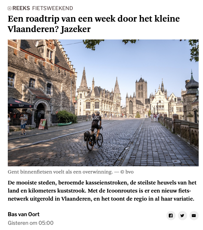 Artikel in De Standaard over de Icoonroutes op een BpB huurfiets