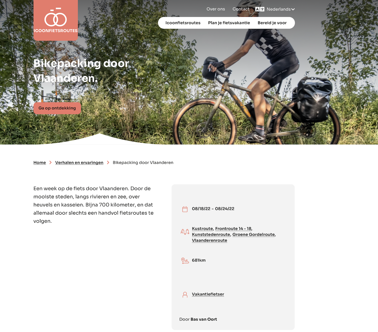 Bikepacking door Vlaanderen op de website van de Icoonroutes ism BpB
