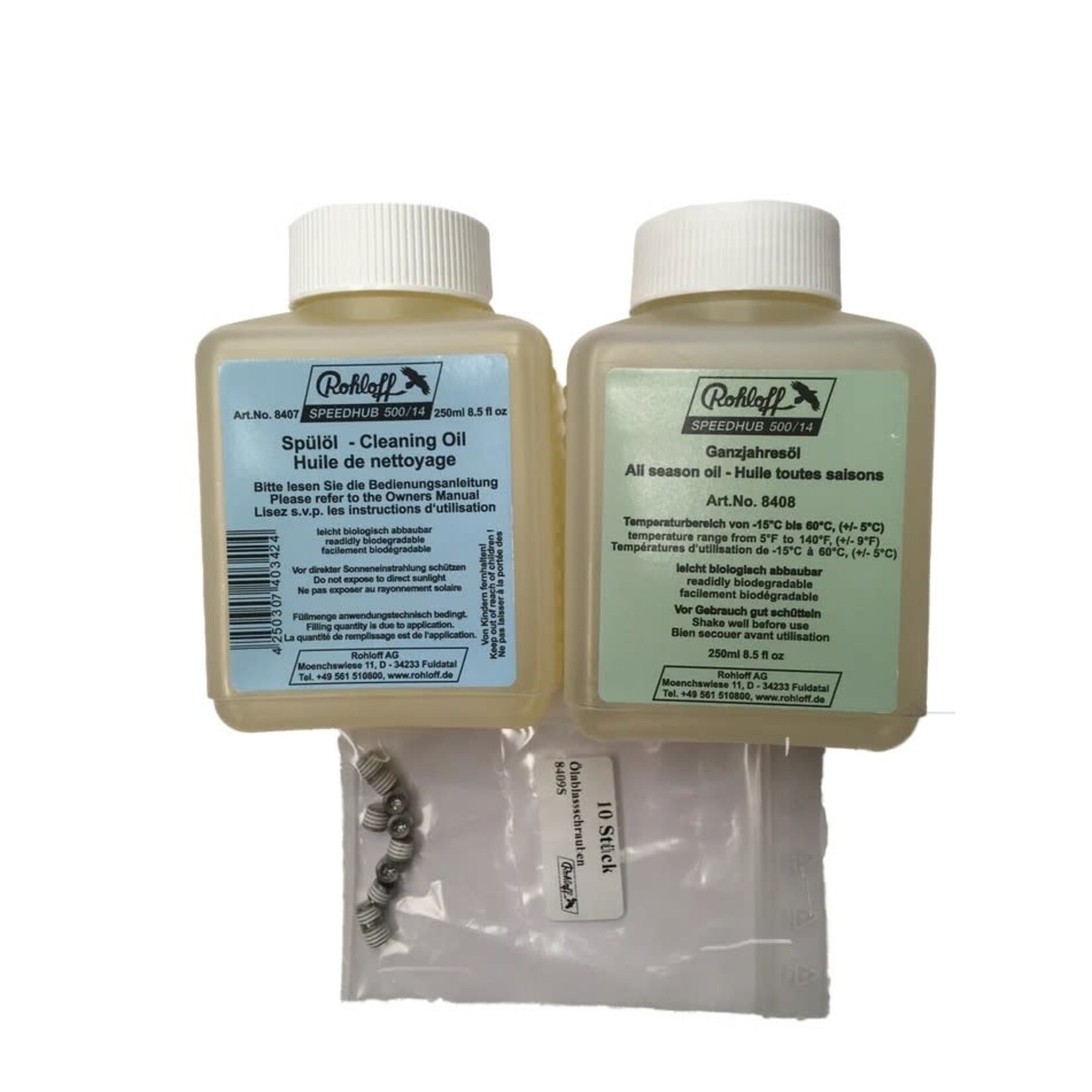 Rohloff Set olie (all seasons + cleaning) 125+250ml + afdichtschroeven (10 stuks)