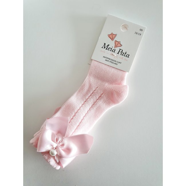 Meia Pata Babyroze kniekous met satijnen strikje en parel