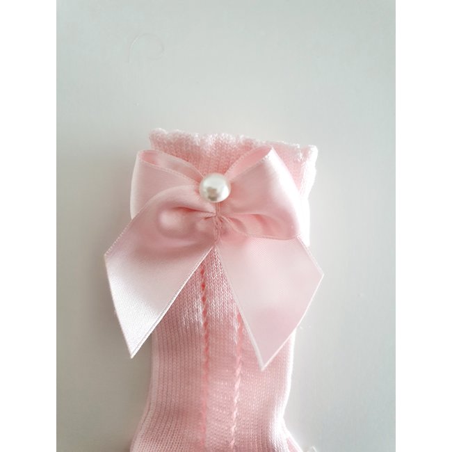 Meia Pata Babyroze kniekous met satijnen strikje en parel