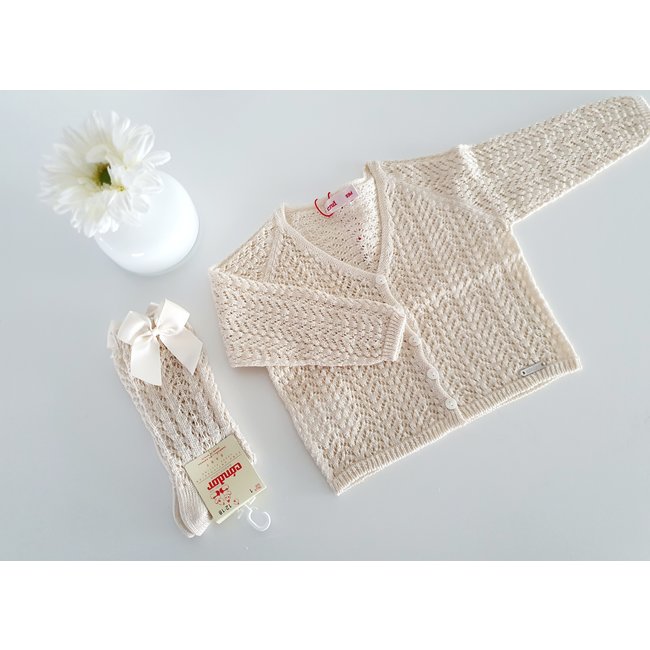Cóndor Opengewerkte cardigan beige "LINO"