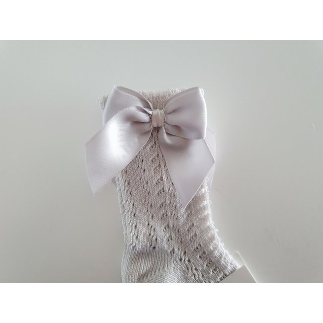 Meia Pata Zilveren opengewerkte kniekous met strik