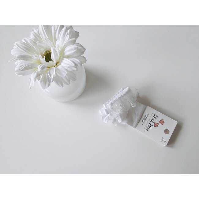 Meia Pata Witte enkelkousjes met tulle en satijnen strikje