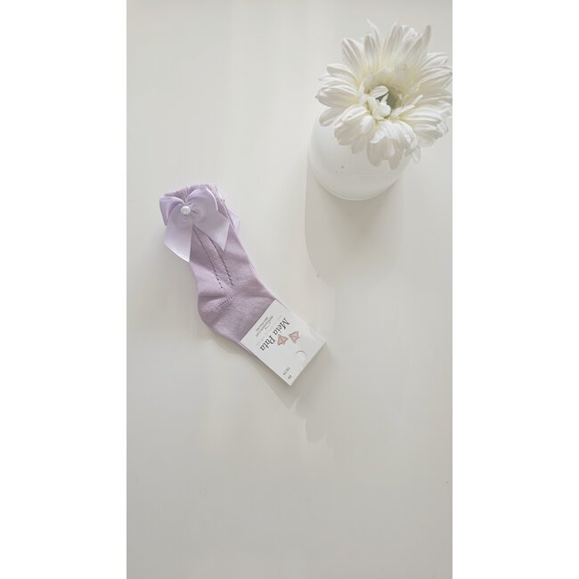 Meia Pata Lila kniekous met satijnen strikje en parel