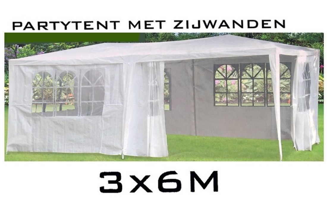 Partytent met zijwanden - 3x6m - wit
