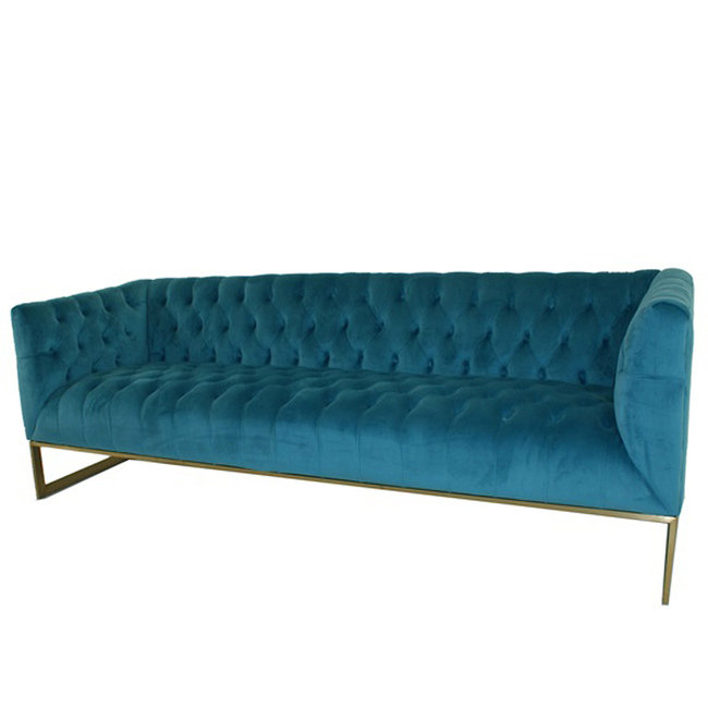 EETKAMERBANK ROUSSILLION blauw velvet gecapitonneerd 225CM