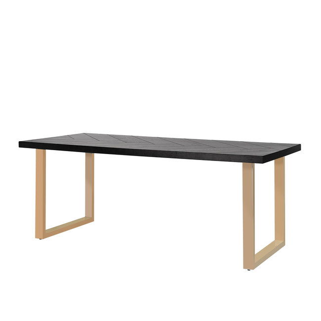 EETTAFEL TOP NALO 200x100CM  Zwart Visgraat tafelblad - Poten geborsteld goud