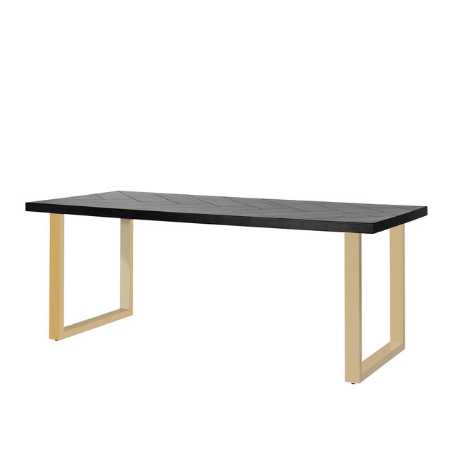 EETTAFEL TOP Nalo 220x100CM  Zwart Visgraat tafelblad - U tafelpoten goud